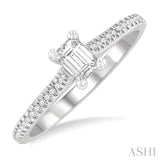 1/8 ctw Emerald Shape Round Cut Diamond Semi-Mount Engagement Ring in 14K White Gold