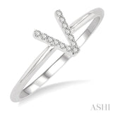 1/20 ctw Initial 'V' Round Cut Diamond Fashion Ring in 10K White Gold